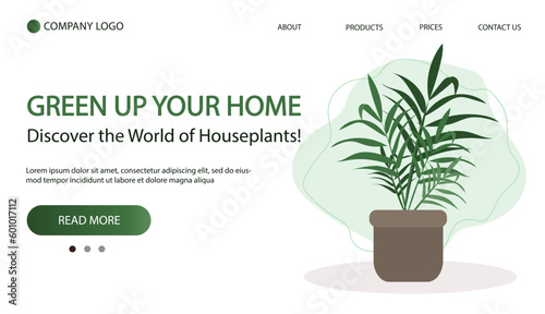 Home plant in pot, cute flat cartoon illustration. Web page banner