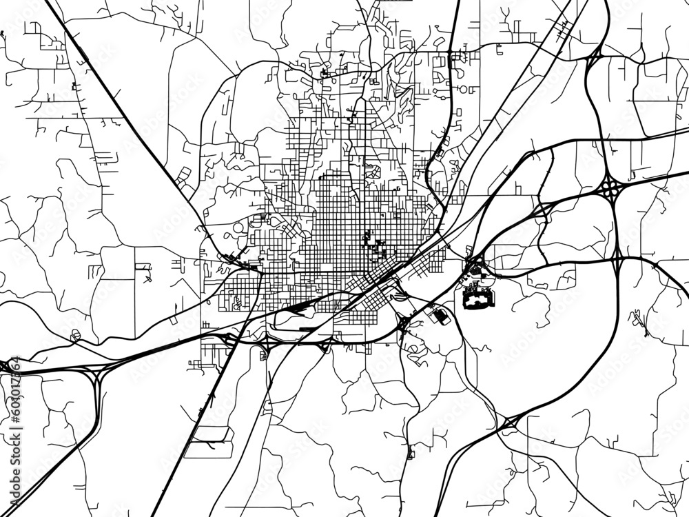 Vector road map of the city of  Meridian Mississippi in the United States of America on a white background.