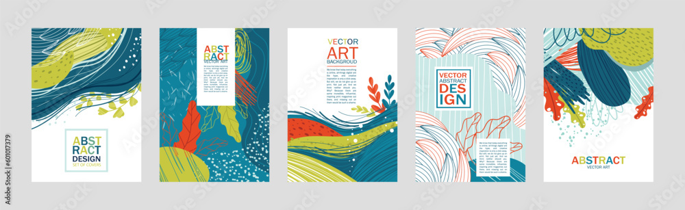 Abstract Cover or Card Design with Fancy Wavy Shapes Vector Set