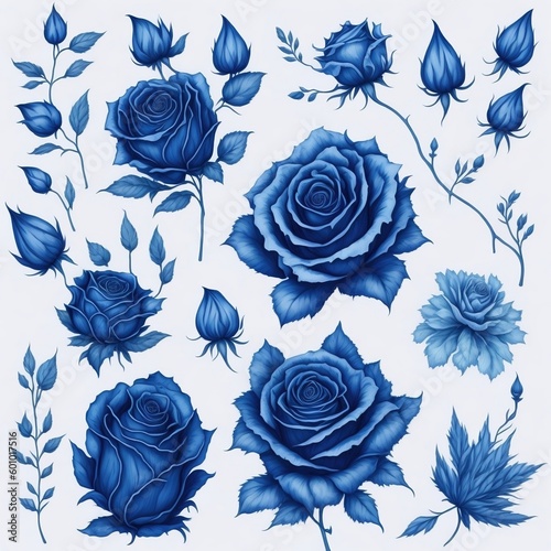 An illustration clip art of a watercolor rose with assorted designs