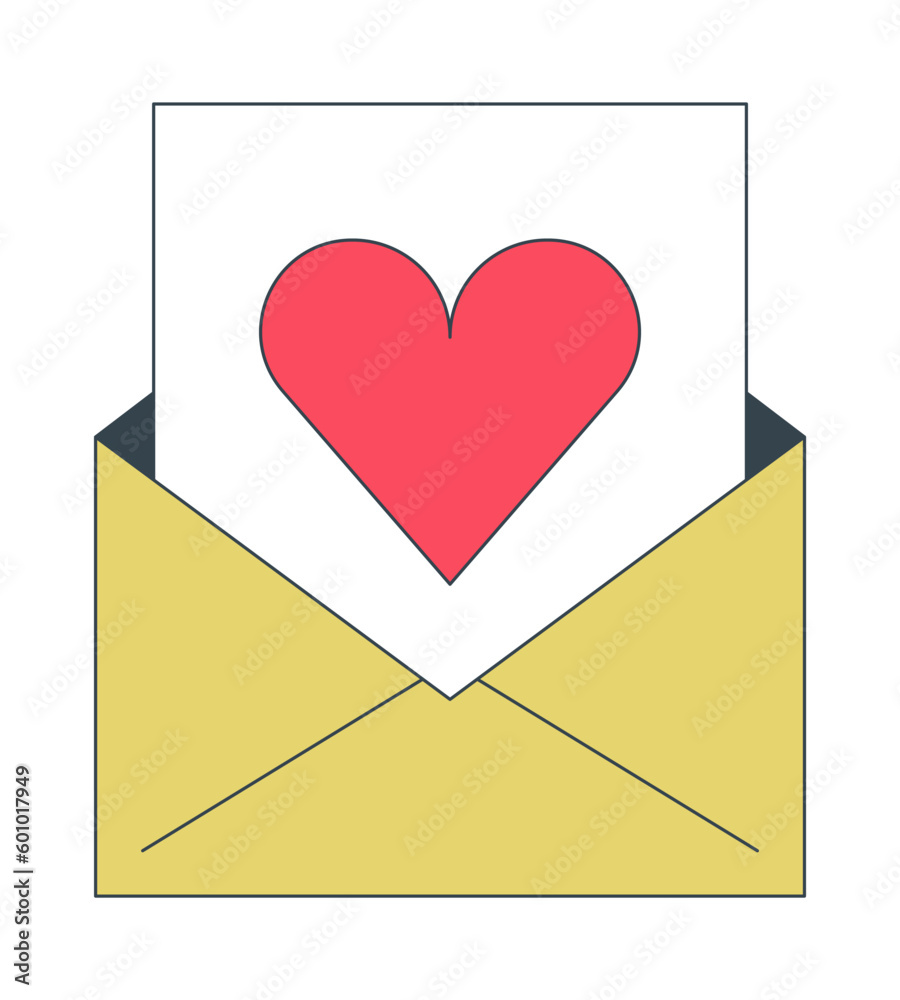 Email newsletter flat line concept vector spot illustration. Heart envelope 2D cartoon outline object on white for web UI design. Love letter. E-mail marketing editable isolated colorful hero image