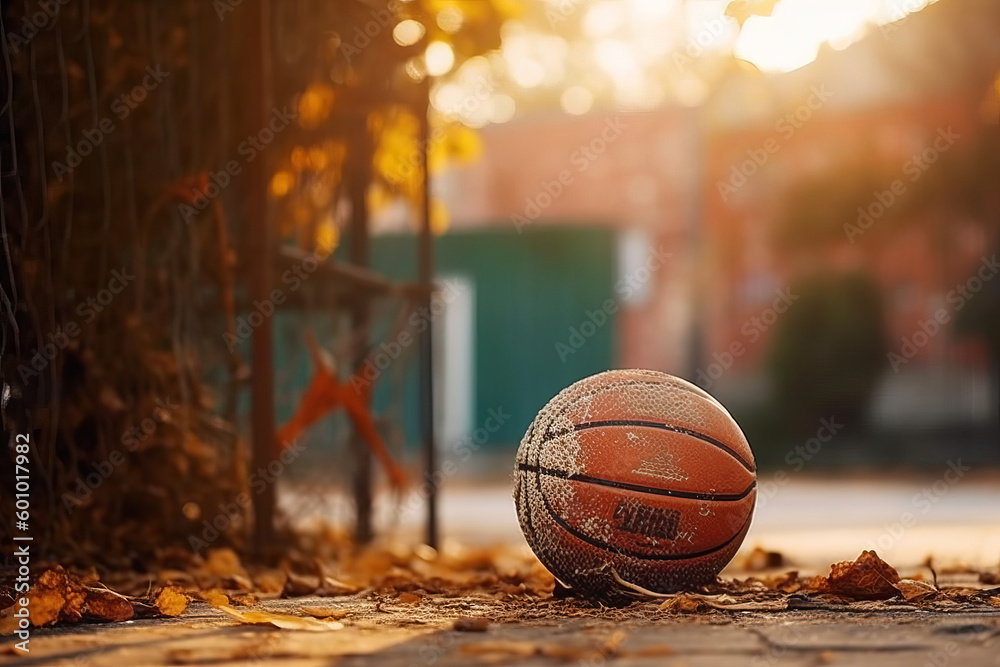 Old basketball playground in the city.made by ai. generative ai Old basketball playground in the city.made by ai. generative ai