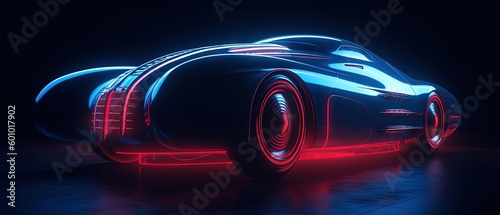 futuristic retro sport car driving speedily with light reflections in the dark © Fotostockerspb