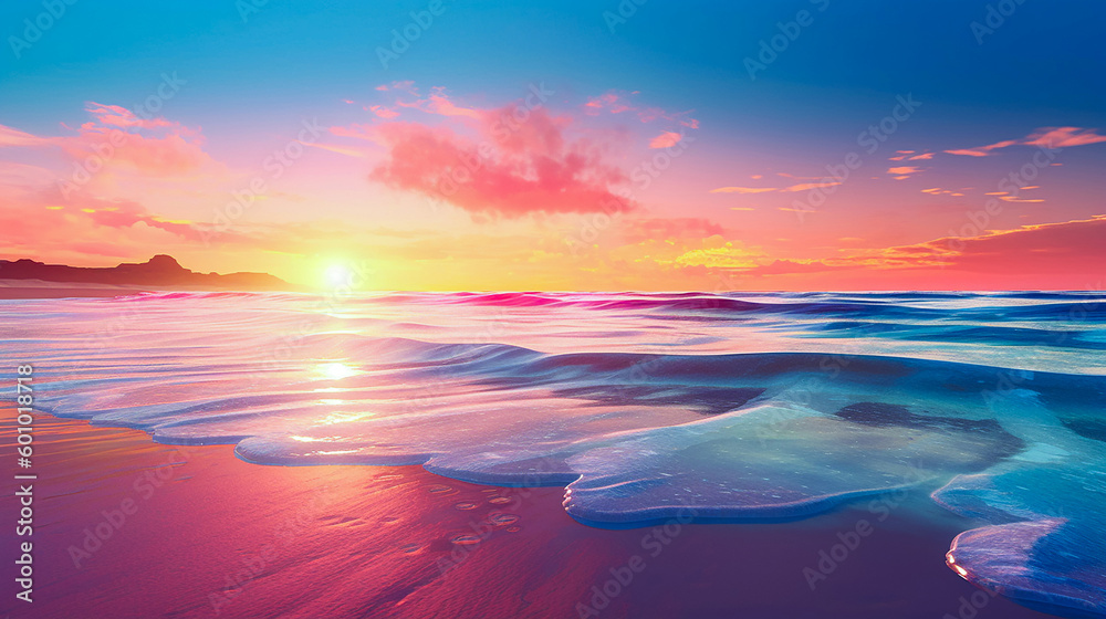 Colorful Serenity - Sunrise on an Icy Beach. Generative AI.