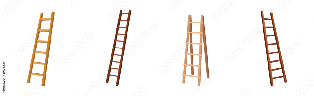 Wooden Step Ladder for Domestic and Construction Need Vector Set Wooden Step Ladder for Domestic and Construction Need Vector Set