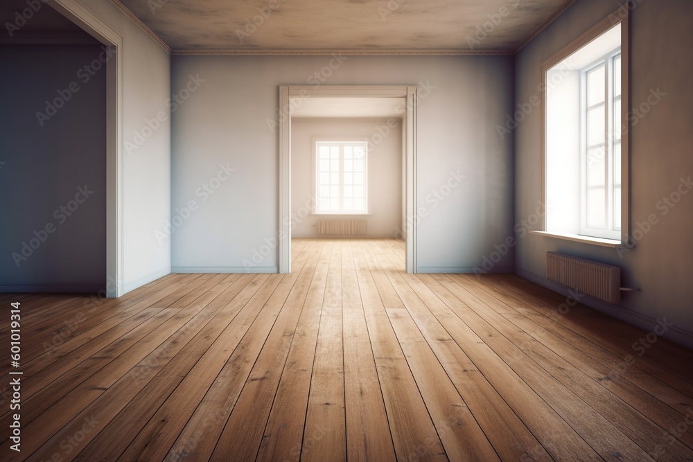 Fototapeta premium Empty Room Interior with wooden floor -Ai