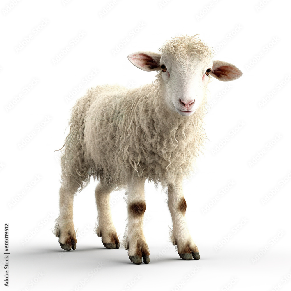 Cute tiny sheep isolated on white background. Photorealistic generative art. Cute tiny sheep isolated on white background. Photorealistic generative art.
