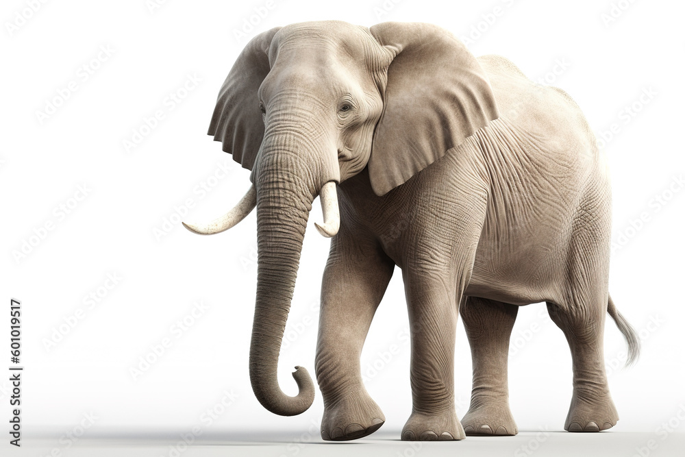 Fototapeta premium Elephant isolated on white background. Photorealistic generative art.
