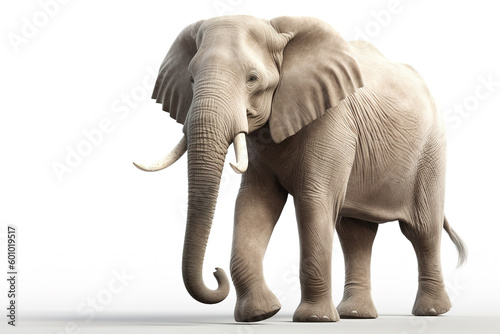 Elephant isolated on white background. Photorealistic generative art.