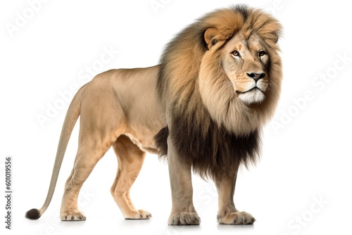 Lion - animal king isolated on white background. Photorealistic generative art.