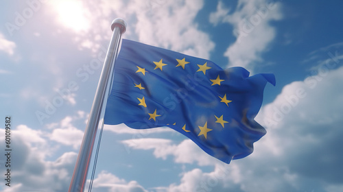 EU flag against beautiful summer sky