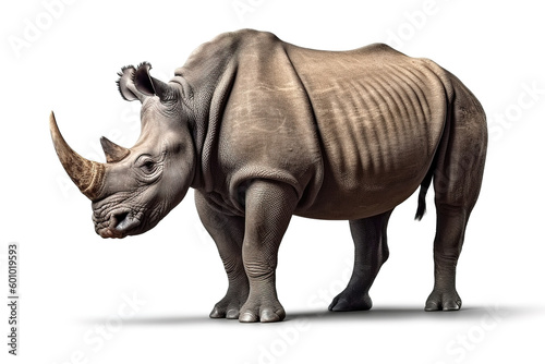 Rhinoceros isolated on white background. Photorealistic generative art.