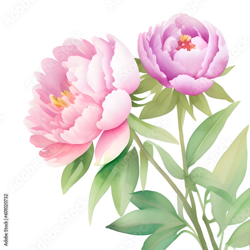 Watercolor illustration of peonies flowers.. Generative AI