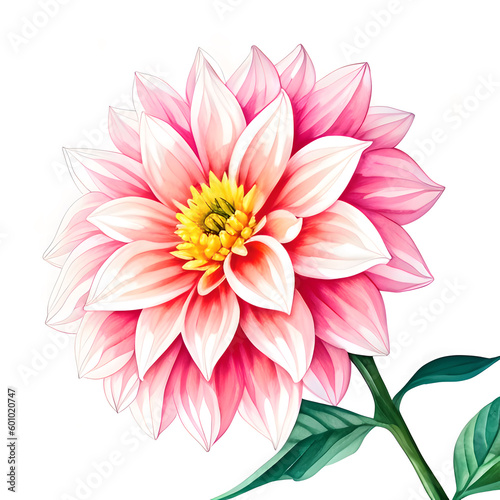 Watercolor illustration of a dahlia flower on a white background. Generative AI