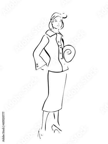 Fashion woman abstract portrait, line art, quick sketch, vector fashion illustration