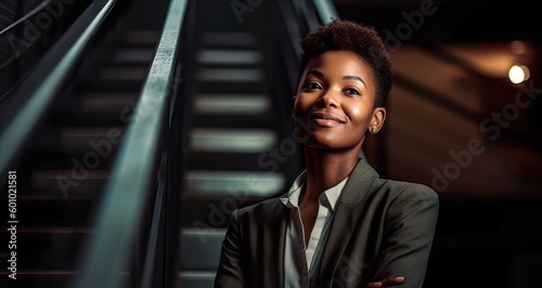 A fictional person. Confident African Businesswoman in Office