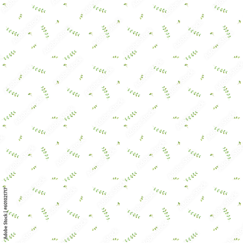 watercolor pattern with minimalistic twigs, leaves pattern, grass print, hand-drawn watercolor nature motifs