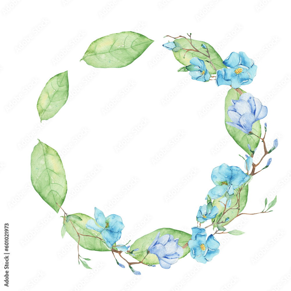 Naklejka premium Watercolor frame - illustration with leaf elements, for wedding stationery, congratulations, wallpapers, and more on white background.