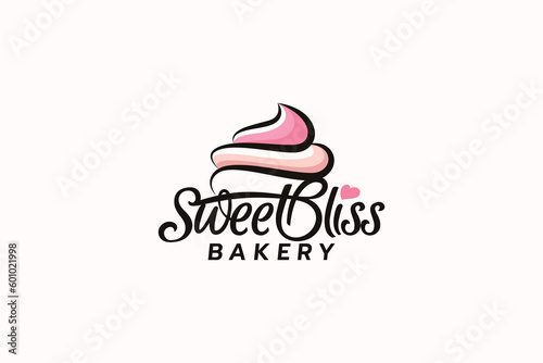 sweet bliss bakery logo with a combination of beautiful sweet bliss lettering and sweet cake topping.