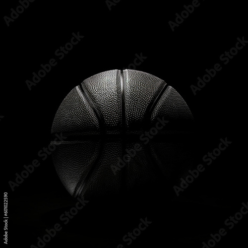 Black and white photorealistic basketball on black background. Generative AI illustration © JoelMasson