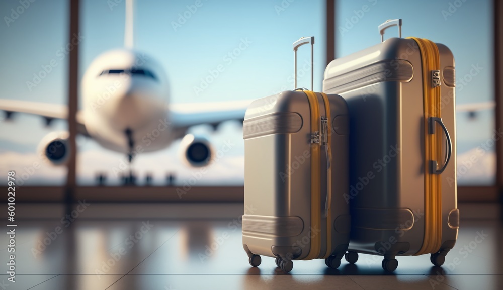 3D Render of Suitcases in Airport for Travel Concept 3D Render of Suitcases in Airport for Travel Concept