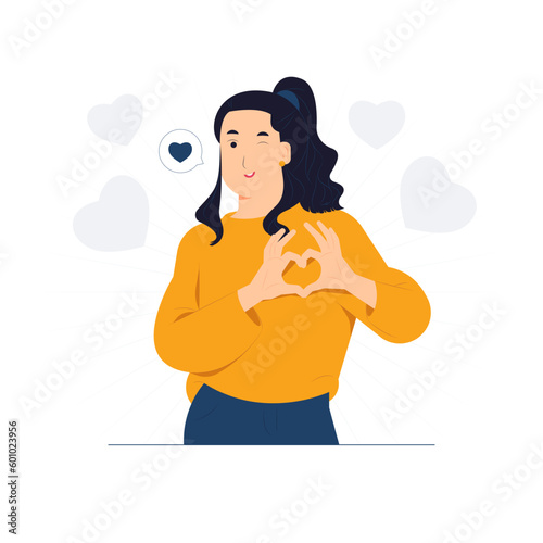 Expressing love, showing heart shape with two hands, love sign romance feeling love concept illustration
