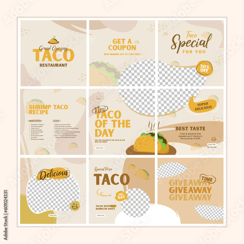 Taco social media puzzle, banner. Food social media box for restaurant or caffe
