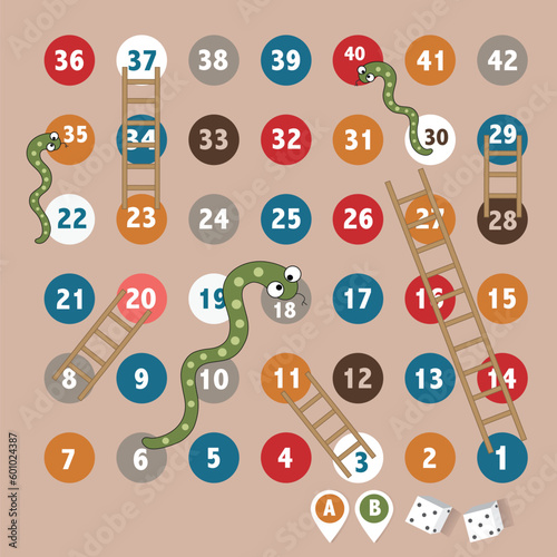 Ladder snakes game,Funny frame for children,Vector illustrations.