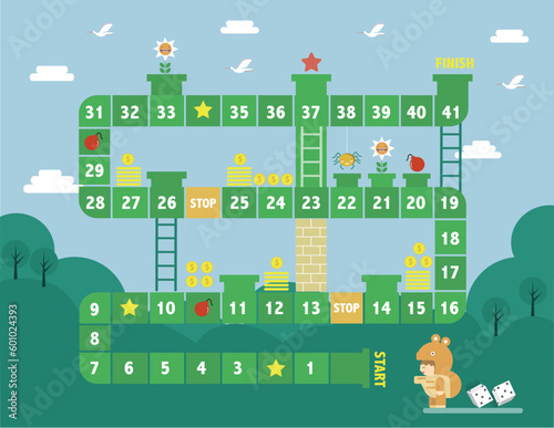 World tour board game template,Funny frame, ladders game, Vector illustrations. photo