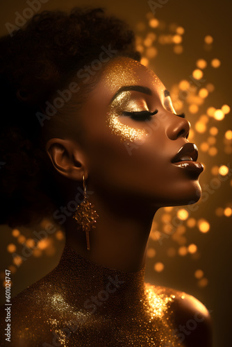 African Beauty Woman with Gold Jewelry ai generated art Generative AI
