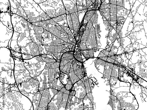 Vector road map of the city of  Providence Rhode Island in the United States of America on a white background.