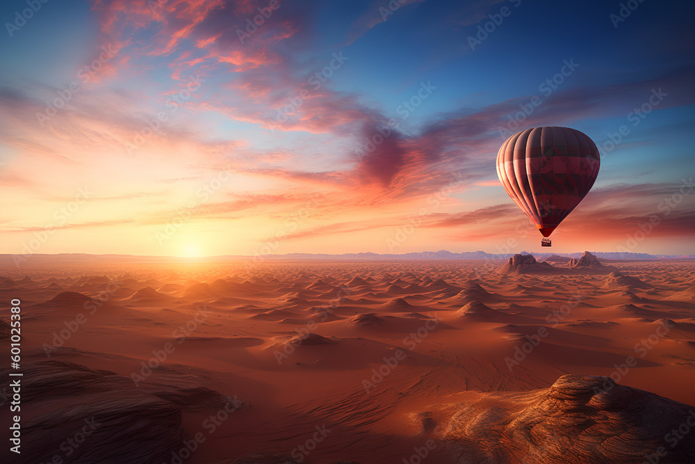 Colorful Hot Air Balloon Soaring in Surreal Landscape, Generative AI Colorful Hot Air Balloon Soaring in Surreal Landscape, Generative AI