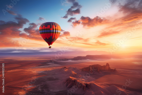 Colorful Hot Air Balloon Soaring in Surreal Landscape, Generative AI