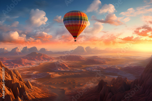 Colorful Hot Air Balloon Soaring in Surreal Landscape, Generative AI © spreephoto