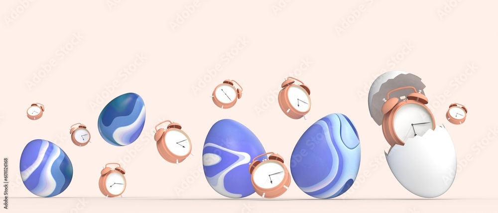 Fototapeta premium Business leaders and success with future business goals with broken eggs and clocks with solution ideas with simple ideas Concept on orange. copy space, banner, website -3d Rendering