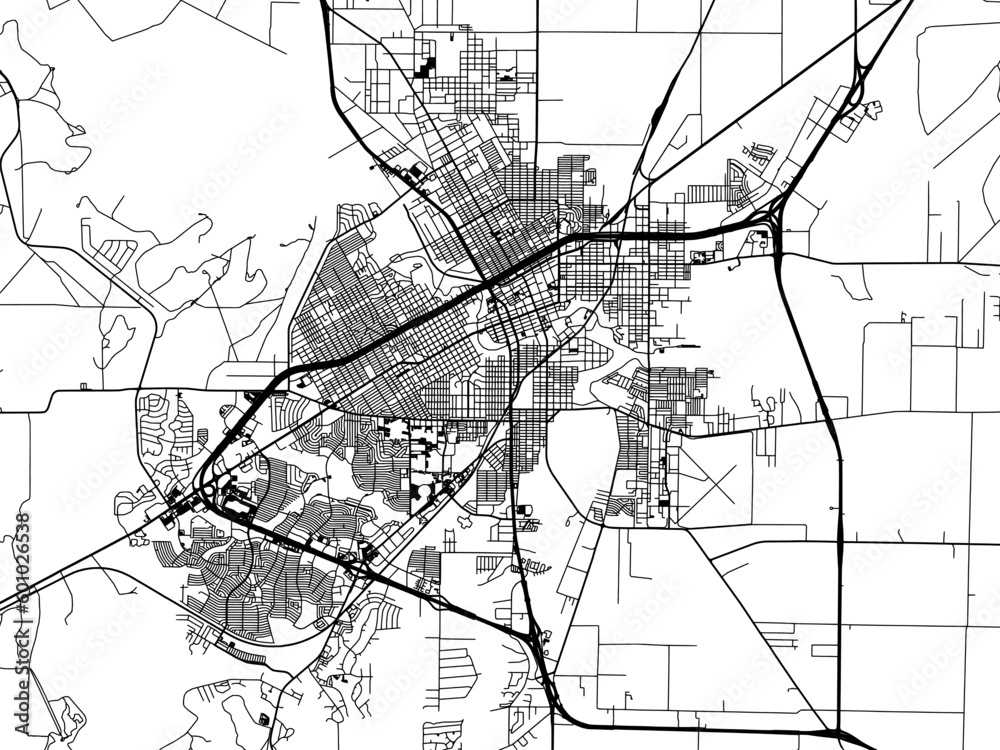 Vector road map of the city of  San Angelo Texas in the United States of America on a white background.