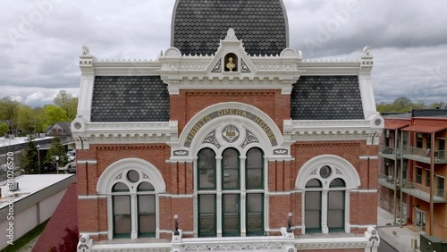 Tibbits historic Opera House in Coldwater, Michigan with drone video pulling back close up. photo