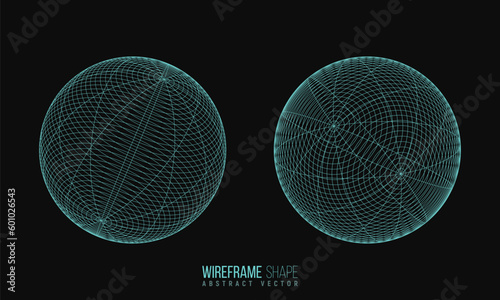 Wireframe shape. Futuristic hud element. Geometric grid. Vector illustration.