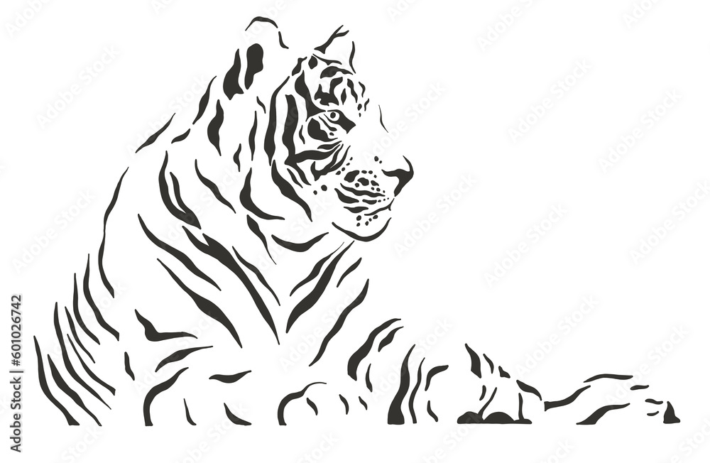 Obraz premium tiger safari animal jungle park tropic Africa savanna graphic art line print clipart scrapbooking sketch wild nature 