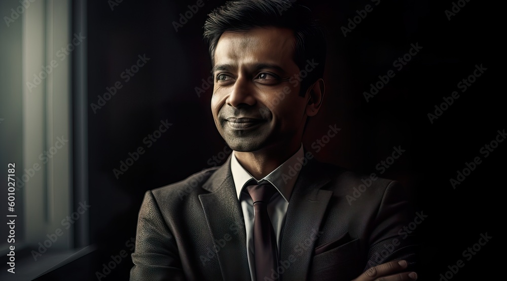 A fictional person. Cheerful Indian businessman in office A fictional person. Cheerful Indian businessman in office