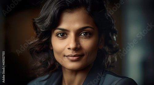 A fictional person. Cheerful Indian Businesswoman in an Office
