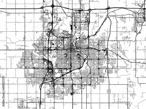 Vector road map of the city of  Sioux Falls South Dakota in the United States of America on a white background.