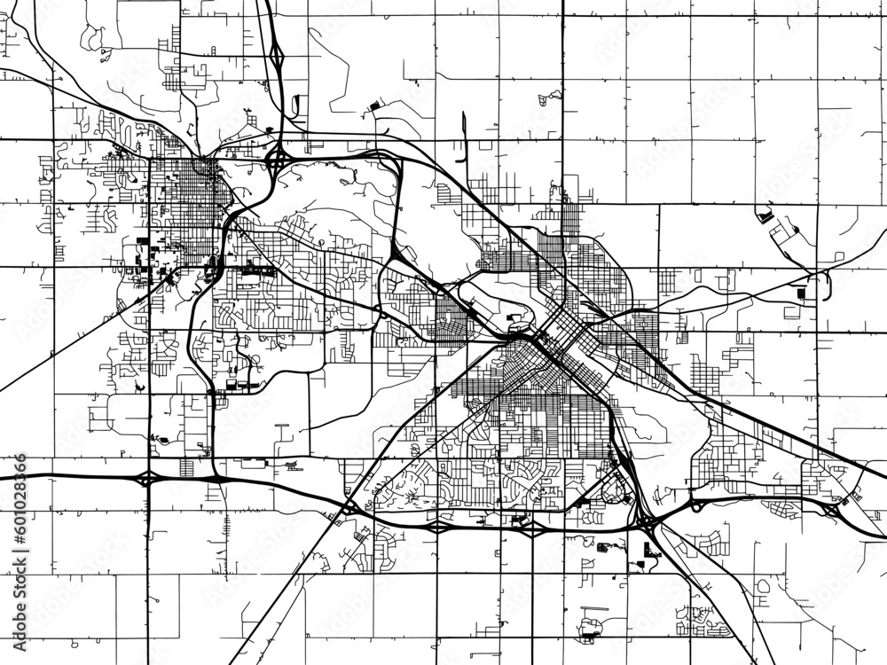 Vector road map of the city of  Waterloo Iowa in the United States of America on a white background.