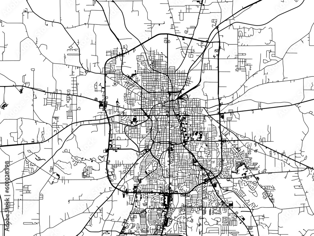 Vector road map of the city of  Tyler Texas in the United States of America on a white background.