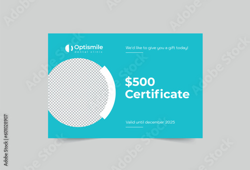 Dental Clinic gift certificate template. A clean, modern, and high-quality design gift certificate vector design. Editable and customize template gift certificate