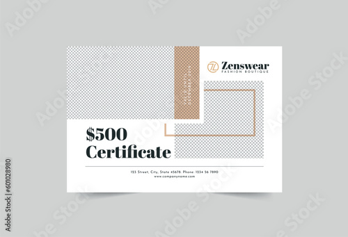 Boutique gift certificate template. A clean, modern, and high-quality design gift certificate vector design. Editable and customize template gift certificate