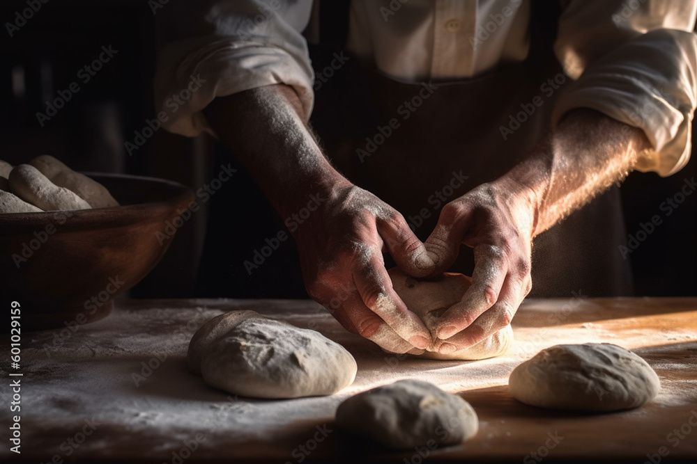 male hands knead dough (generative ai)