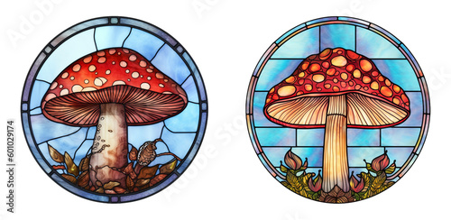 stained glass mushrooms Isolated on a transparent background.
