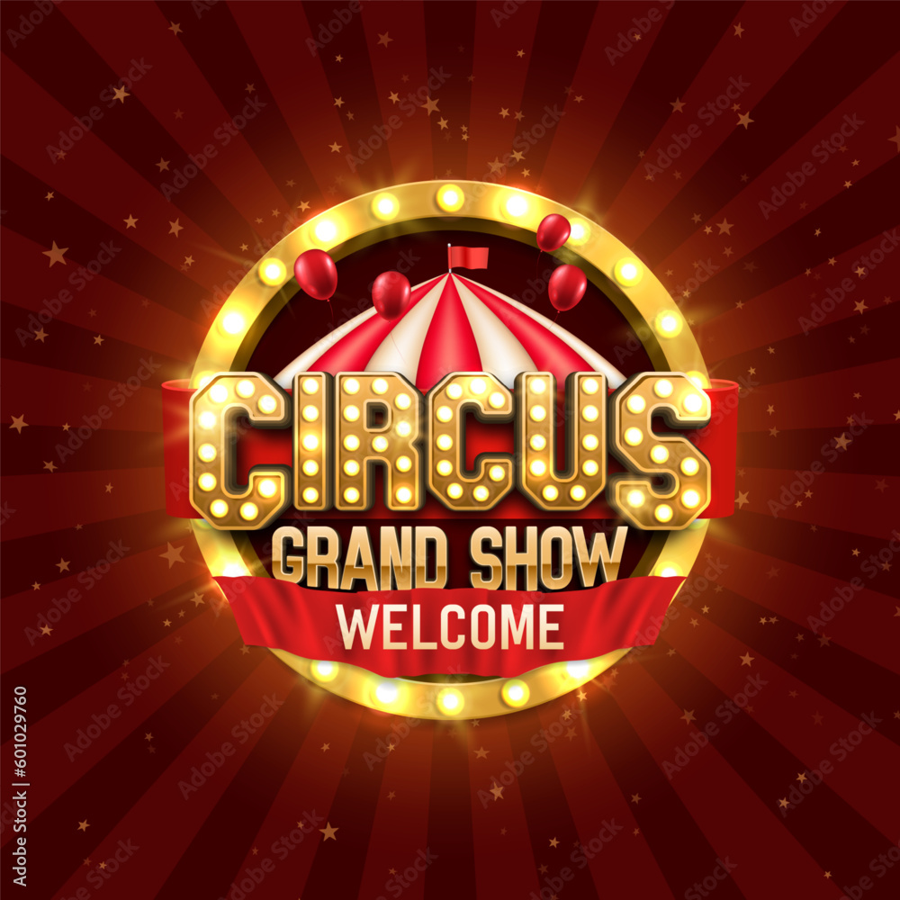 Retro Circus banner with red ribbon and balloons. Vector illustration ...