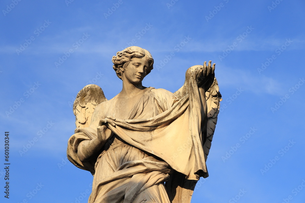 Fototapeta premium Rome Ponte Sant'Angelo Bridge Statue of an Angel Holding the Holy Shroud Close Up, Italy